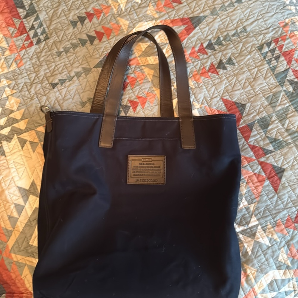 Authentic Coach leather bag dark brown with navy and beige strip No. C1276-70653 - Picture 9 of 10